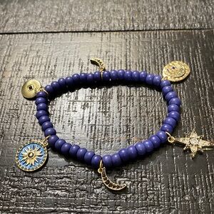 NWOT Blue & Gold Tone Celestial Stretch Bracelet!